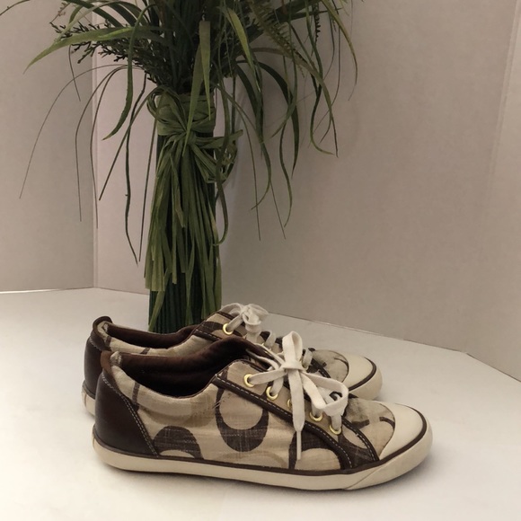 🔵COACH TAN•BROWN•WHITE SIGNATURE BARRETT LACE UP SNEAKERS - Picture 2 of 11